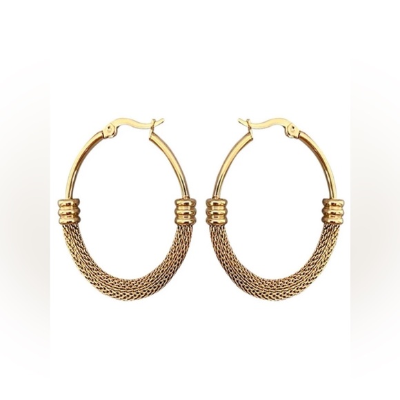 New Anthro Gold Textured Hoop Earrings - Picture 7 of 14